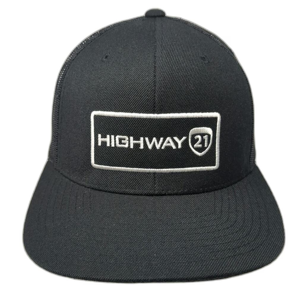 Highway 21 Trucker Hat Black One Size Snapback Mesh Motorcycle Gear Flat Brim
